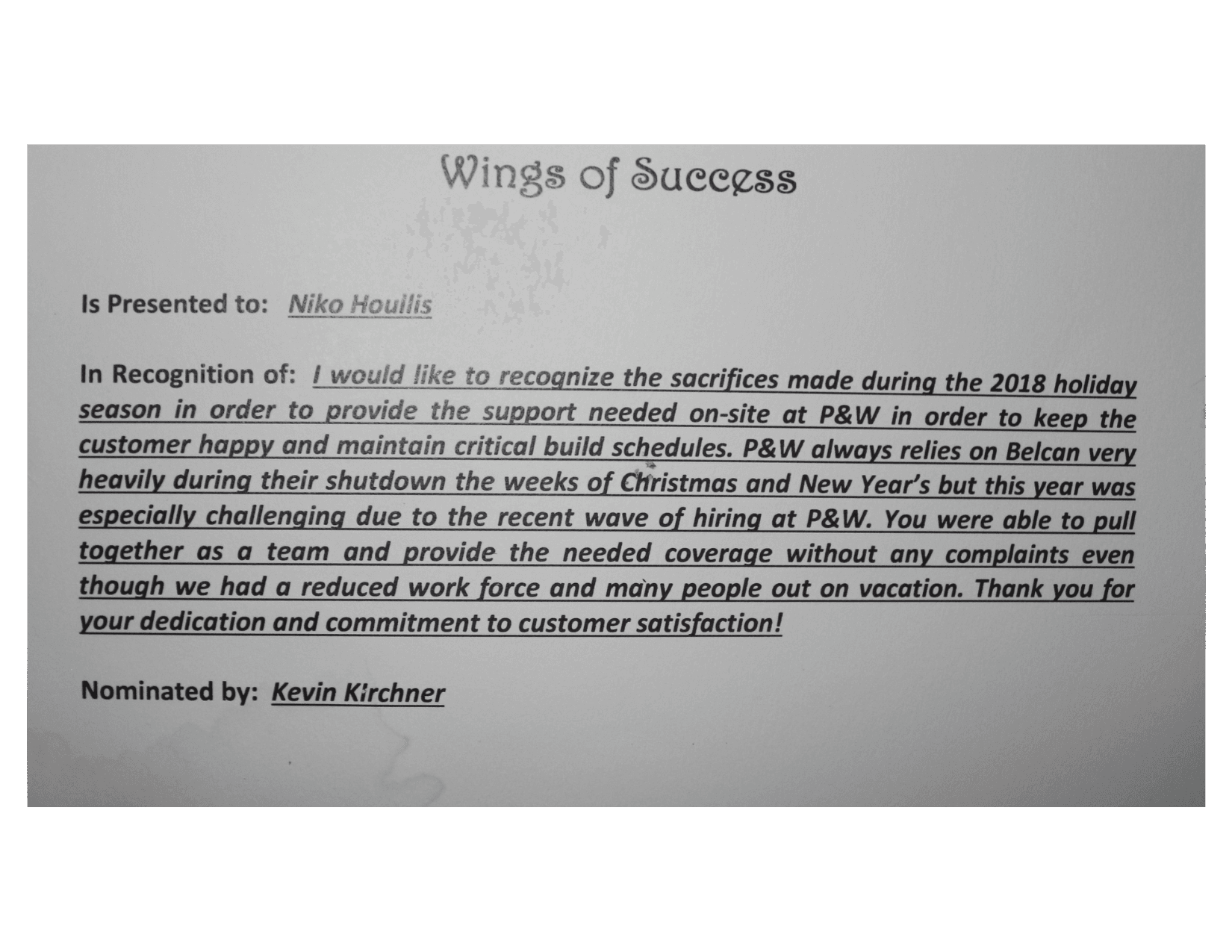 Eagle Award — Holiday Dedication